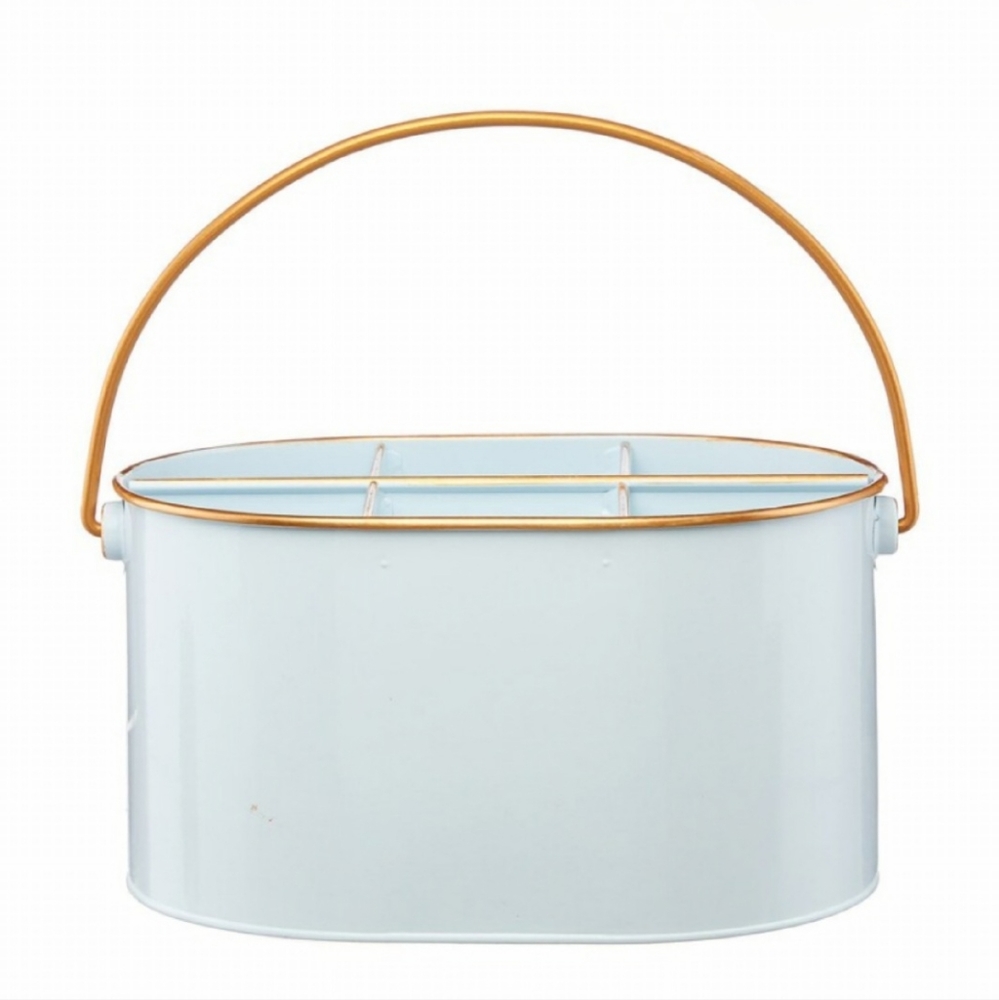 White Gold Metal Utensil Caddy Farmhouse Countertop or Desk Organizer - Picture 3 of 12